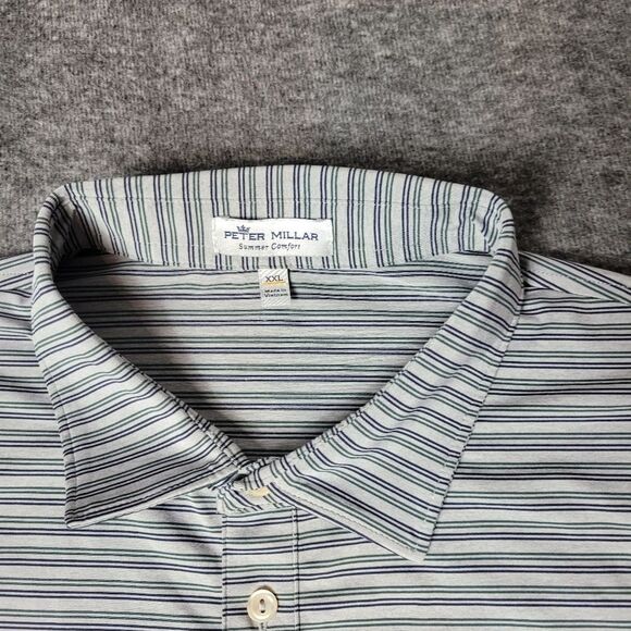 Peter Millar Summer Comfort Mens Golf Polo Sz 2XL Gray Striped Club Embroidered - Picture 3 of 11